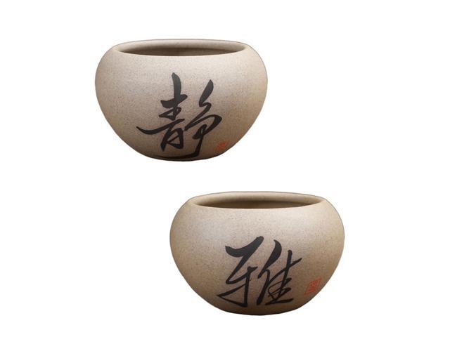 2PCS Ceramic Flowerpots Chinese Style Planter Succulent Storage Holder Gardening Supplies for Home Office (Pattern 1)