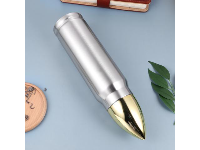 Bullet Shape Vacuum Drinking Mug Stainless Steel Tea Cup Coffee Cup for Home Office (Silver)