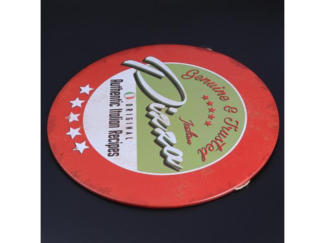 12' x 12' Vintage Retro Round Printed Metal Tin Sign Tag Decorative Wall Plaque with Hanging Rope for Cafe Bar Club Home Decor(Pizza)