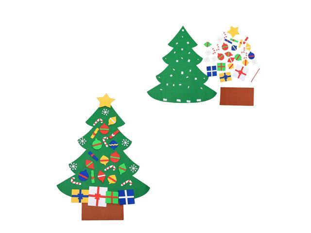 Felt Christmas Tree DIY Christmas Tree with Ornaments Wall Decor with Hanging Rope for Kids Xmas Gifts Home Door Decoration (B)