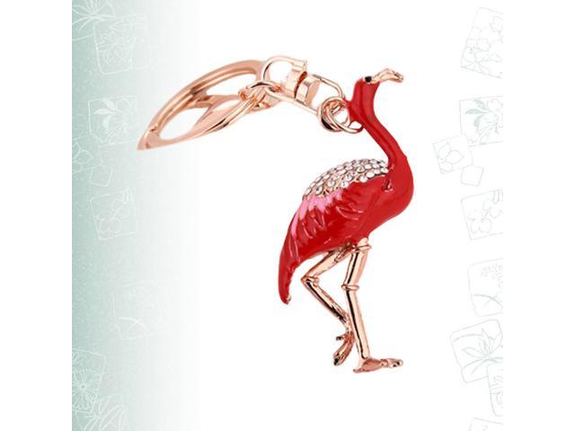 Red Flamingo Shape Keychains Rhinestone Key Rings Fashion Key Holder Craft Pendant Alloy Keyring Crystal Hanging Ornaments Gift