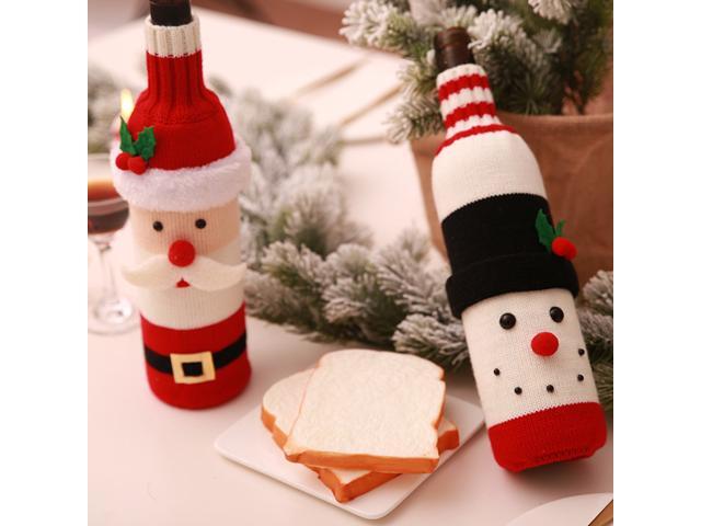 2pcs Wine Bottle Knitted Covers Christmas Decorations Champagne Red Wine Bottle Sleeves Clothes
