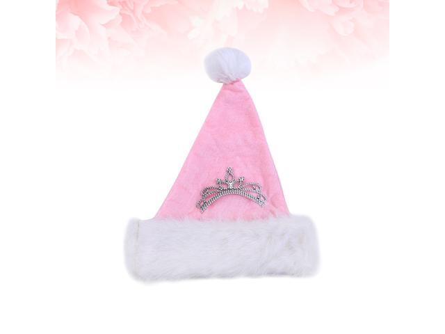 Pink Plush Christmas Hats Crown Decor Santa Hat Xmas Headdress Party Favors Photo Prop for Children Adults