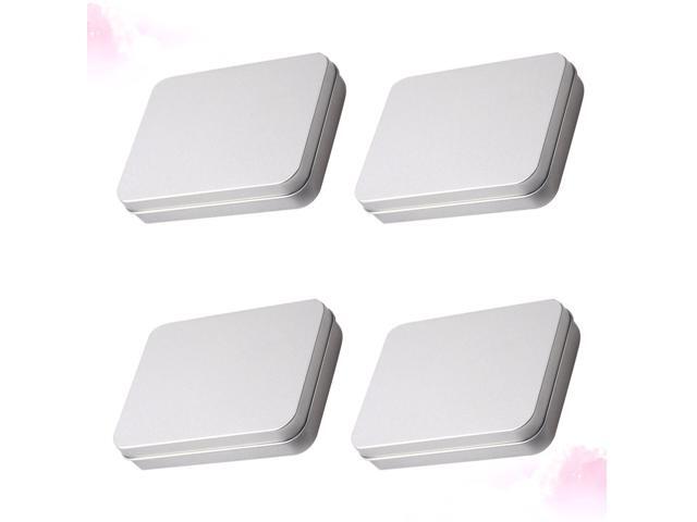4pcs Mini Tinplate Boxes Portable Candy Box Containers Packaging Storage Box for Candy Gift Crafts (Flat Cover Silver)