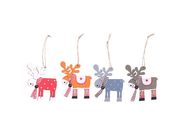 4PCS Lovely Reindeer Christmas Ornaments Wooden Xmas Tree Hanging Pendants Decorations Gift Tags for Home Party Decor
