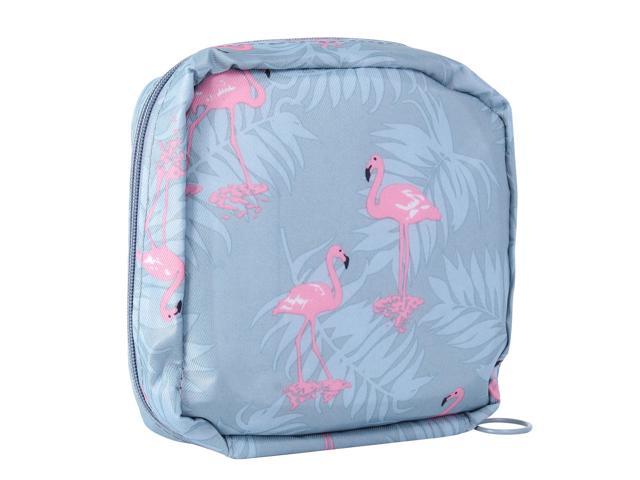 1pc Large Quantity Printed Sanitary Napkin Storage Bag Purse Holder Organizer for Women (Sky-blue Flamingo)
