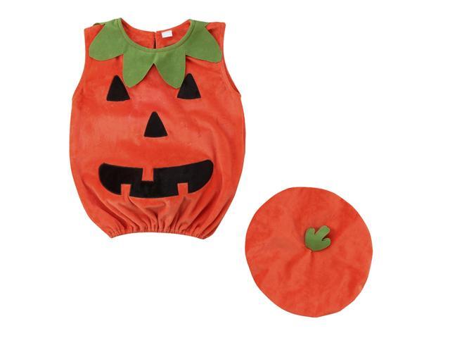 Halloween Pumpkin Costume Suit Outfit Dress Up Clothes With Hat for Baby Photo Booth Prop