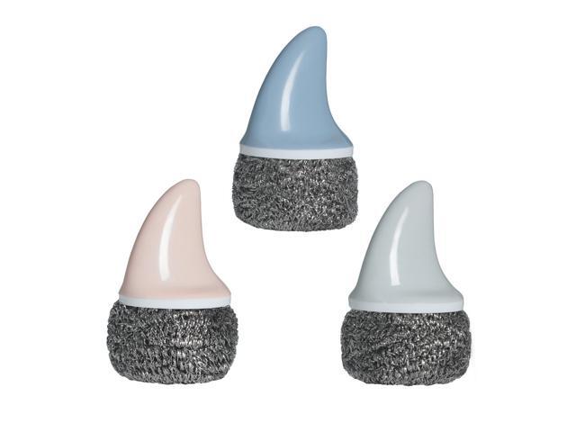 3pcs Creative Shark Handle Stainless Steel Wire Cleaning Brush Kitchen Cookware Cleaning Tool (Blue Pink Grey)