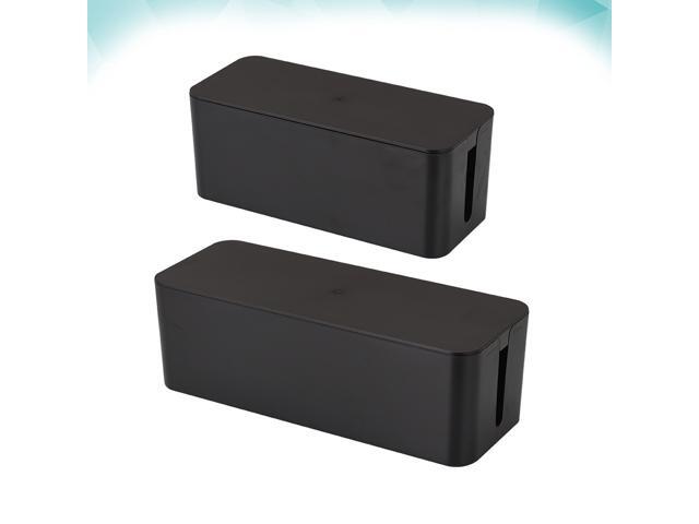 2pcs Black Multifunctional Socket Organizer Plastic Cable Storage Case Cord Hider Box Power Strip Cable Management Household Supplies with Lid(1pc