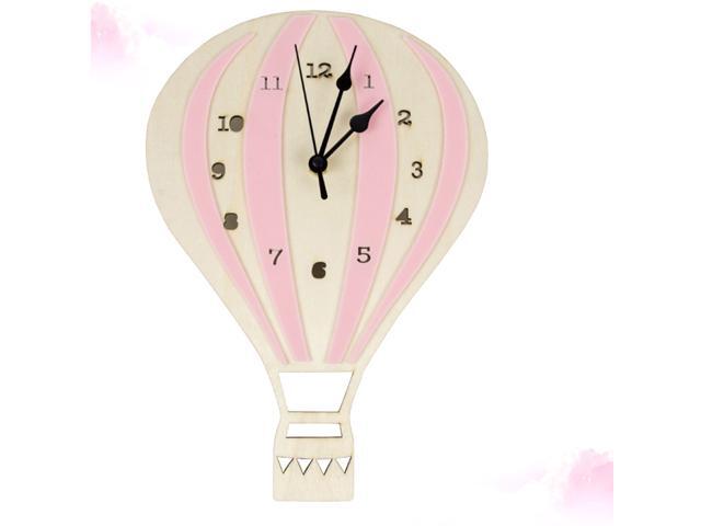 Hot Air Balloon Shaped Wall Clock Mute Wall Decorative Clock Art Decor Wall Clock for Home Office Living Room without Battery (Pink)