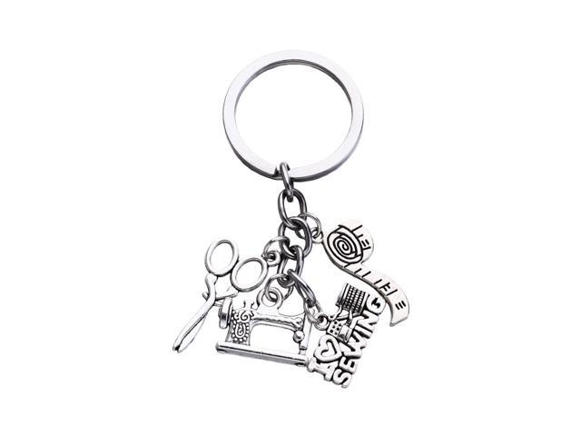 Scissors Ruler Design Keychains Sewing Machine Key Rings Pendant Key Holder Craft Ornaments Gift