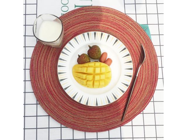 35cm Round Placemats Weave Table Mats Anti-skid Heat-resistant Placemats (Red)