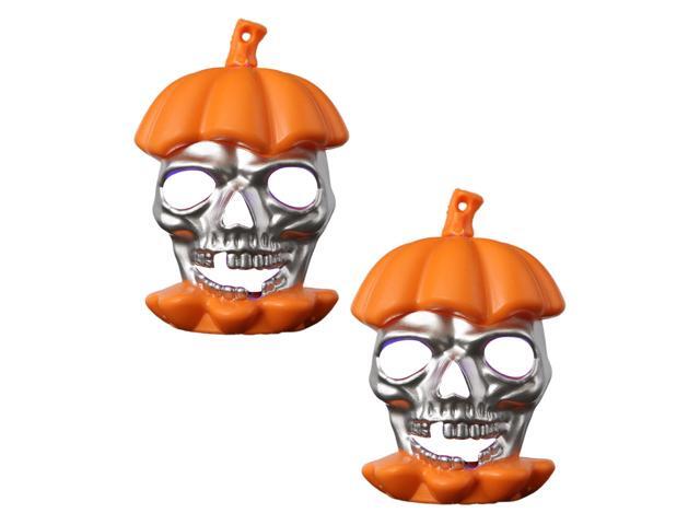 2pcs Halloween Themed Design Hollow Skull Head Pumpkin LED Night Light Halloween Decor Lamp Halloween Supplies (Orange)