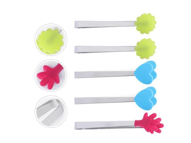 5pcs Convenient Food Clips Stainless Steel Silicon Bread Tong Bread Clip BBQ Tong Kitchen Tools for Meat Steak Seafood (Random Style)
