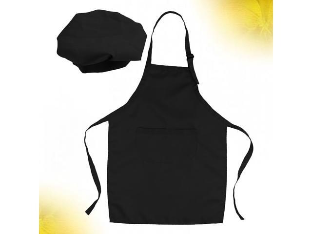 1 Set of Children Apron Hat Kindergarten Baking Art Aprons Kitchen Cooking Bibs Apron Black Size M (Black Apron Chef Hat)