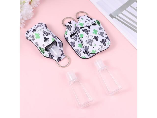 3 Set 30ml Travel Size Bottle and Keychain Holder with Cactus Prints Hand Sanitizer Bottles with Keychain Carriers for Soap Lotion and Liquids