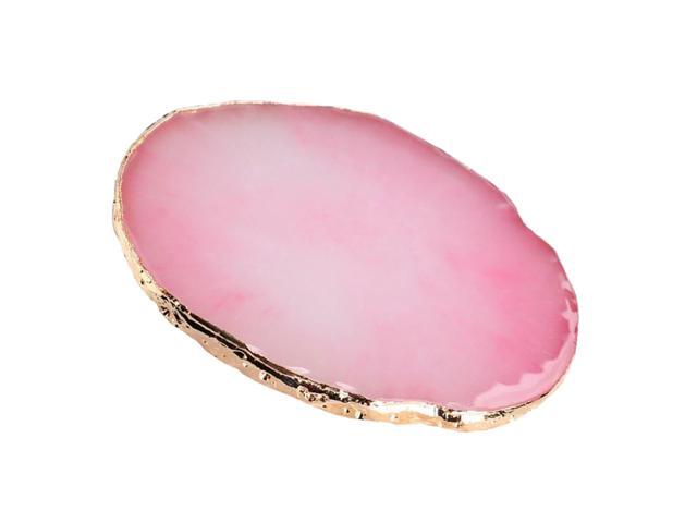 Exquisite Jewelry Storage Plate Display Tray Golden Rim Agate Jewelry Organizer Holder Creative Storage Dish Trinket Tray (Pink)