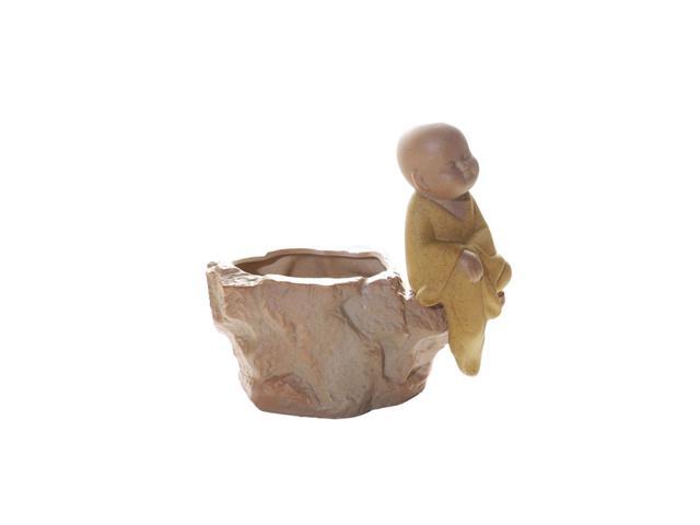 1PC Monk Design Flowerpot Ceramic Flower Bowl Creative Succulent Planter Storage Container Gardening Supply (Yellow)