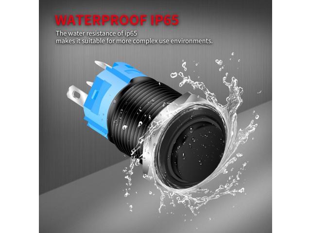 9 pieces 16mm 12 Volt Momentary Button Switch Waterproof Blue LED Light Metal Black Power Start Button Suitable for Car RV Turck Ship