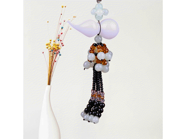 Creative Gourd Perfume Pendant Tassel Hanging Ornament Feng Shui Hanging Decor Car Decoration Accessory (White)