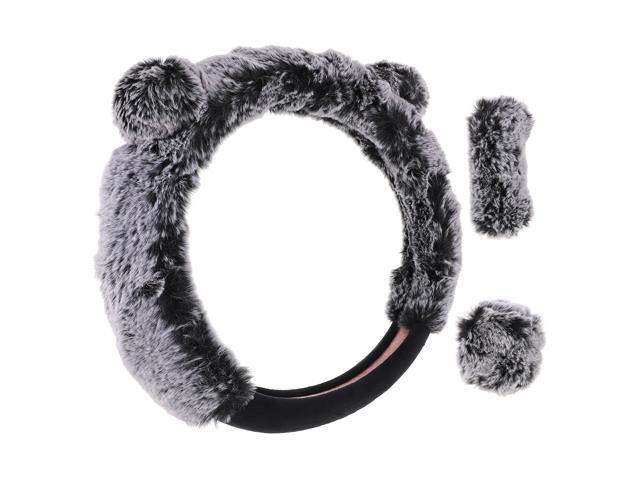 1 Set Plush Auto Car Steering Wheel Cover Gear Cover Handbrake Cover