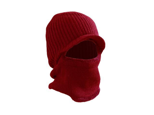 Winter Warm Mask Hat Windproof Knitted Hat Visor Beanie Neck Warmer Hat for Men Women (Red)