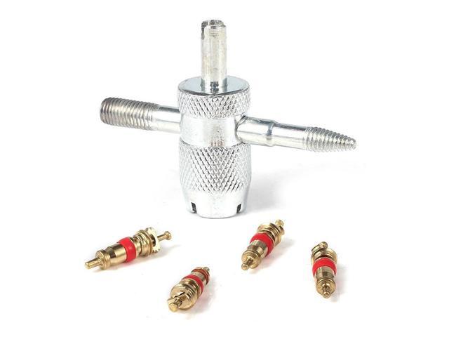 4PCS Tyre Air Valve Caps Fit All Schrader Valve Tool with 4PCS Valve Cores (Gold)