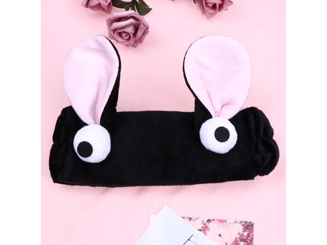 Cartoon Hair Band Rabbit Ear Headband SPA Wash Face Makeup Elastic Hairband Headwear for Women (Black Random Ear Color)