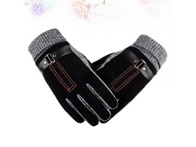 Men's Winter Leather Gloves Thick Warm Fleece Windproof Gloves Cold Proof Thermal Mittens - for Dress Driving Cycling Motorcycle Camping(Black Free