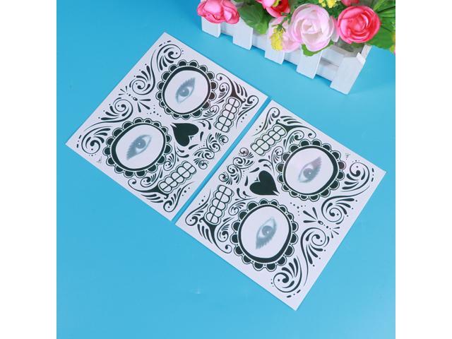 2pcs Temporary Skeleton Tattoos Day of the Dead Supplies Waterproof Face Tattos for Halloween(T-007)