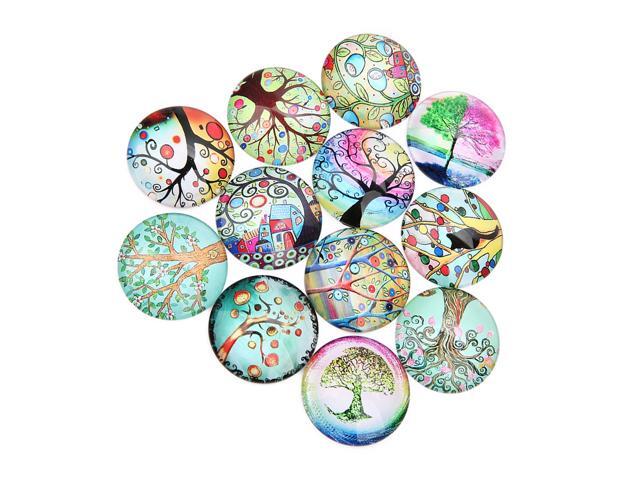 20PCS 10MM DIY Time Glass Decals Creative DIY Glass Patches Round Shape Tree Glass Interface Stylish DIY Tree Pattern Glass Patches for DIY Crafts
