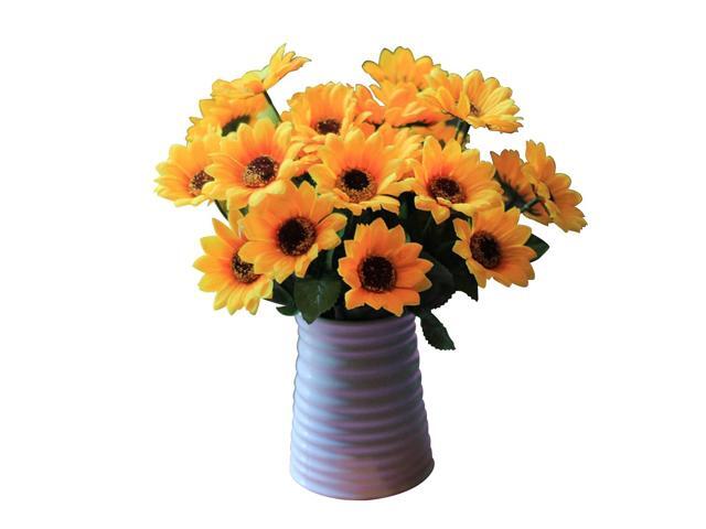 5 Pcs Plastic Green Plant Artificial Fake Simulation Sun Flowers Decorative Lifelike Plants Home Office Party Decoration (Yellow)