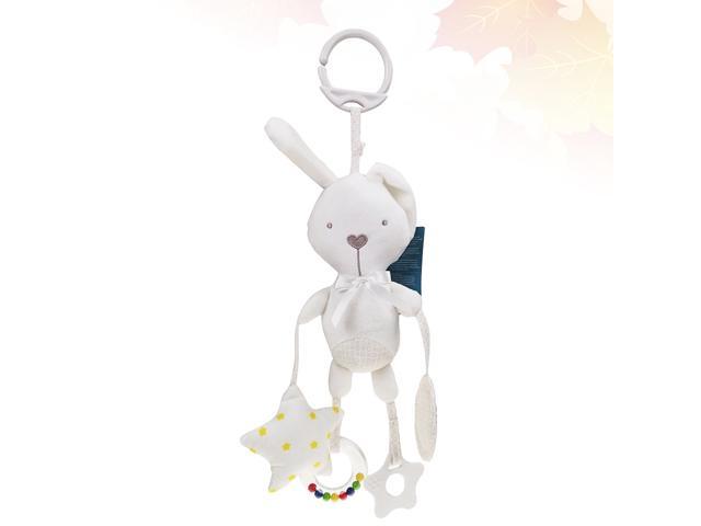 Multifunctional Plush Cartoon Animal Baby Music Teether Toy with Haha Mirror Hanging Built-in Wind Chimes Rattle Toy for Infant Toddler (White-Rabbit)