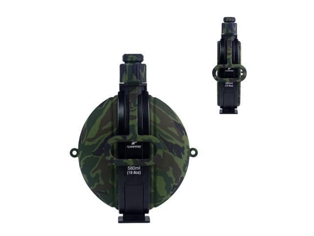 Collapsible Military Water Bottle Newly Designed Silicone Water Kettle Canteen with Compass Bottle Cap for Hiking Camping Outdoors (Camouflage Green)