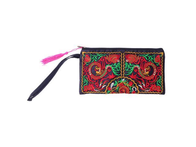 Women's Handbag Handmade Chinese Style Retro Embroidered Purse Phone Wallet With Strap (Satin Dragon Pattern)