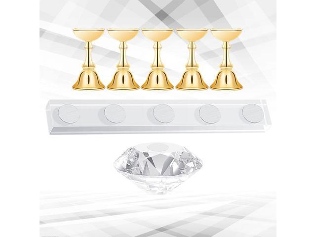 7Pcs Nail Checkerboard Acrylic Bracket Display Stand Practice Nail Support Crystal Base Nail Holder Practice Rack (Golden)
