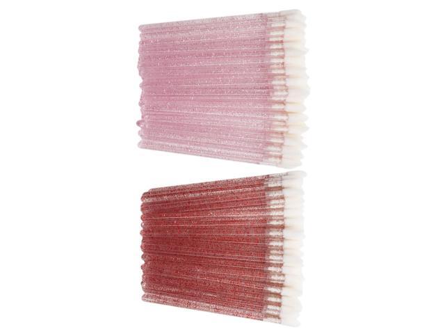 100Pcs Disposable Hollow Lip Gloss Bars Lipstick Brushes Sticks Applicators Makeup Tools (Red+Pink)