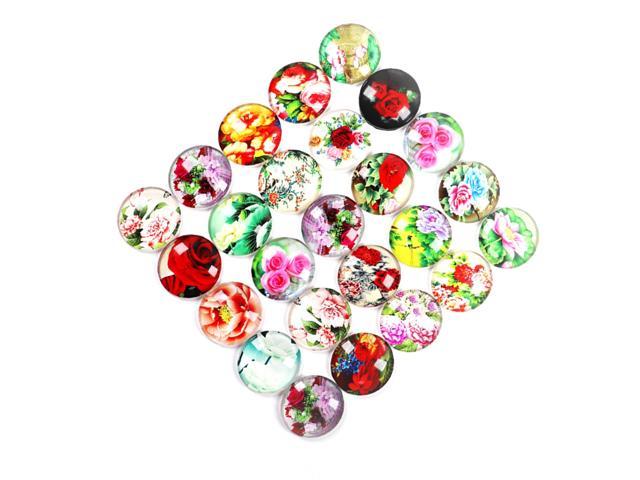 50Pcs Round Flower Pattern Time Glass Stickers DIY Handmade Jewelry Accessories for Earring Bracelet (22x066 cm)