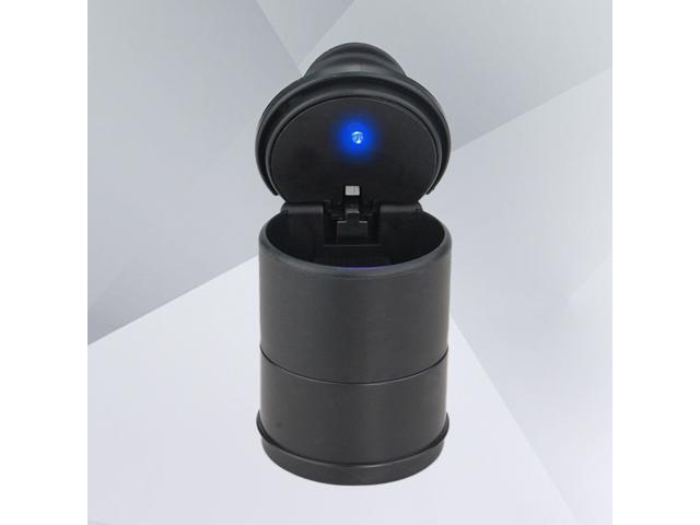 Travel Cigarette Ashtray Holder Car Auto Portable Smokeless Cup Holder Cylinder with Blue LED Light Lid (Black)