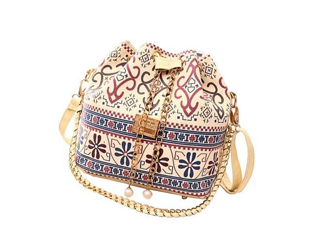 Drawstring Bucket Bag Handbags Classic Shoulder Bag Purses Crossbody Bags for Women with Pumping Belt (Ethnic Style)