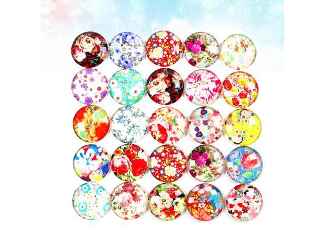 50Pcs Round Flower Pattern Time Glass Decals DIY Jewelry Material Decorative Glass Stickers for Earring (22x066cm)