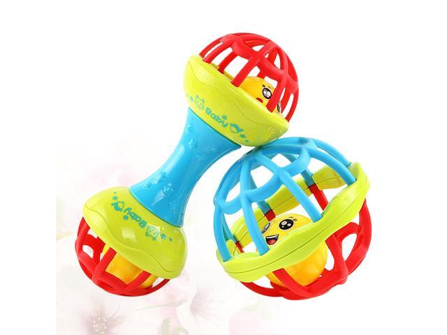 2pcs in 1 Set Baby Rattle Rubber Ball Dumbbell Baby Rattle Rattles Toy Educational Playthings (1pc Ball 1pc Dumbbell)