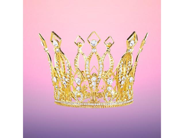 Imperial Medieval Crowns Full Rould Gold/Silver Tiaras For Women Clear Crystal Pageant Party Costumes Hair Jewelry (Gold)