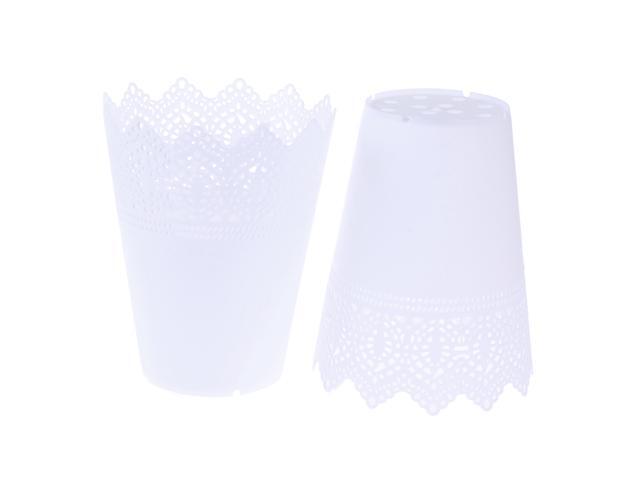 4pcs Flowerpot Plastic Flower Pot Hollow Flower Planter Holder Crown Lace Pierced Flower Vase Storage Home Decoration - Size L(White)