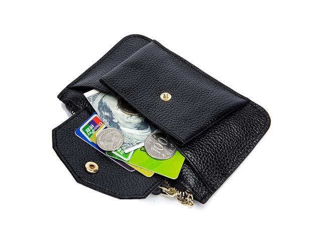 Women Genuine Leather Zip Mini Coin Purse With Key Ring Zipper Holder Case Wallet (Black)