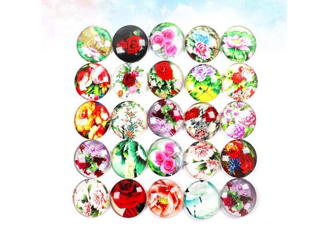 50Pcs Round Flower Pattern Time Glass Stickers Beautifal Glass Decals DIY Crafts Accessories (1x045cm)