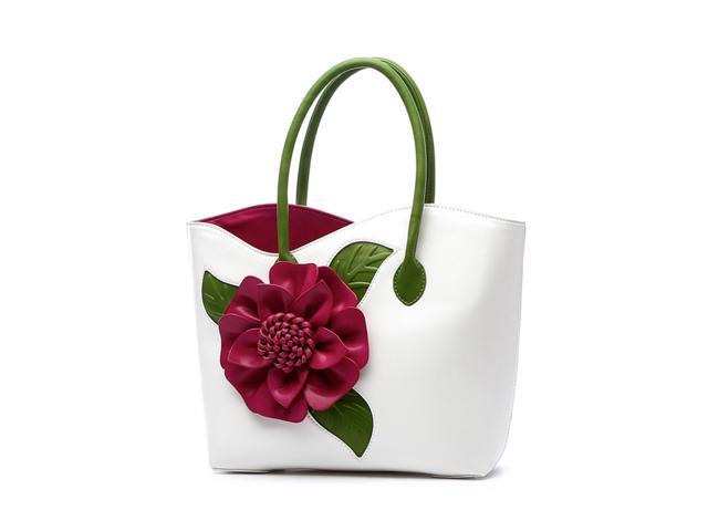 Women's Tote Handbag Chinese Vintage Shoulder Bag Flower Design (White)