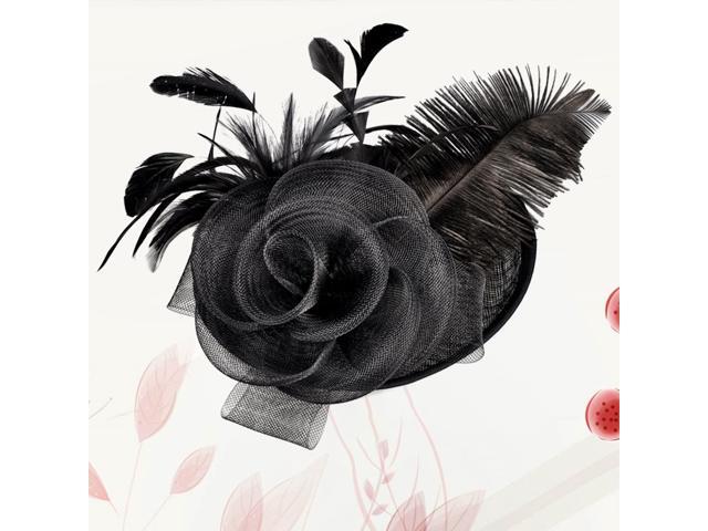 Stylish Bride Hat Ostrich Hair Flaxen Headdress Banquet Hat British Elegant Wedding Photography Cap (Black)
