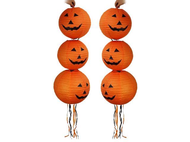 10 Pcs Halloween Lifelike Vivid Tassels Pumpkin Paper Lantern Lamp Party Decoration for Ghost Festival Haunted House Performance Props Theme Party