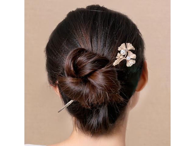 Vintage Hair Chopsticks Hair Decor Ginkgo Leaf Retro Hairpin Hair Clip Hair Stick (White)